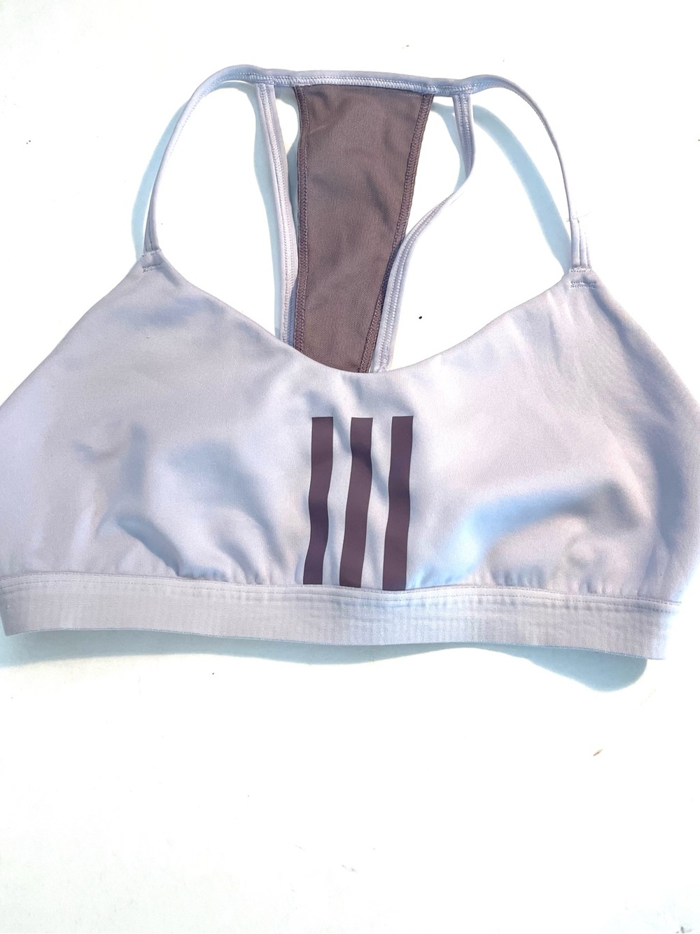 adidas Lavender Racerback sports bra with Mauve Stripe Detail. M